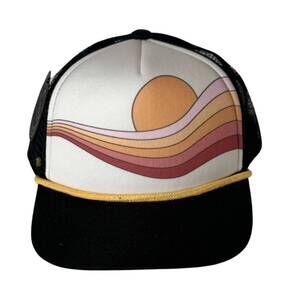 NEW TINY WHALES kid's golden sky trucker hat in black/natural